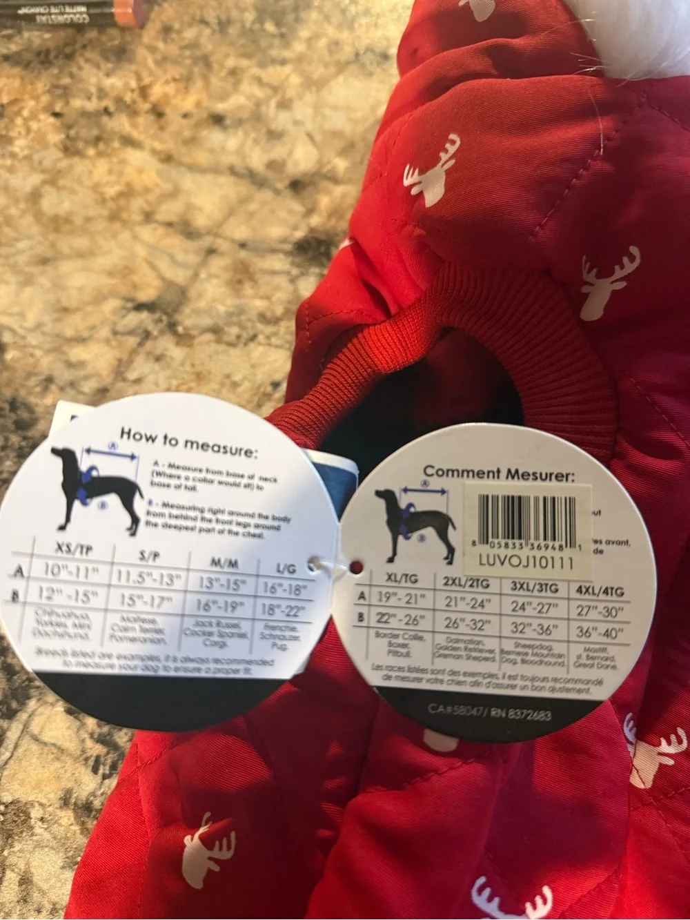 Red Quilted Dog Coat with Faux Fur Hood and Buffalo Plaid Lining